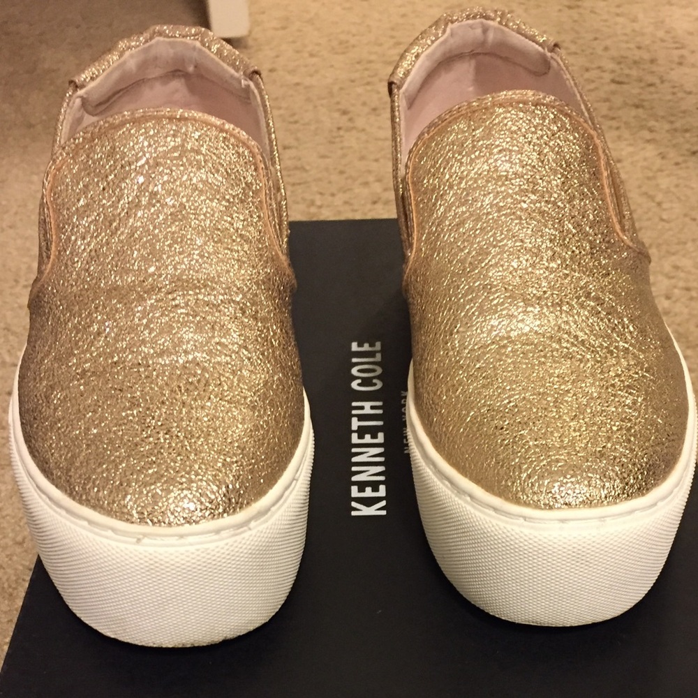 Gold & white platform slip ons
